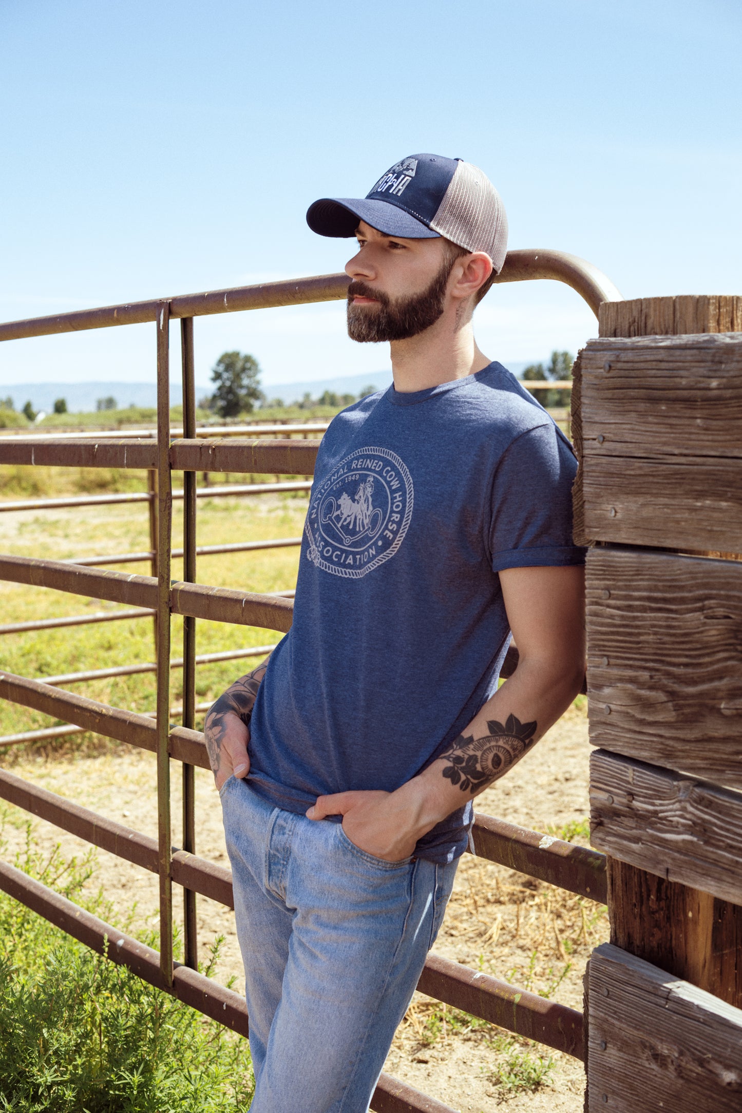 NRCHA Retro Logo Men’s Navy Heather Short Sleeve T-shirt