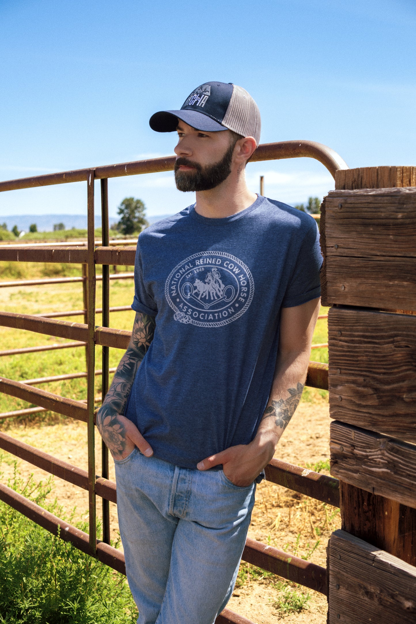 NRCHA Retro Logo Men’s Navy Heather Short Sleeve T-shirt