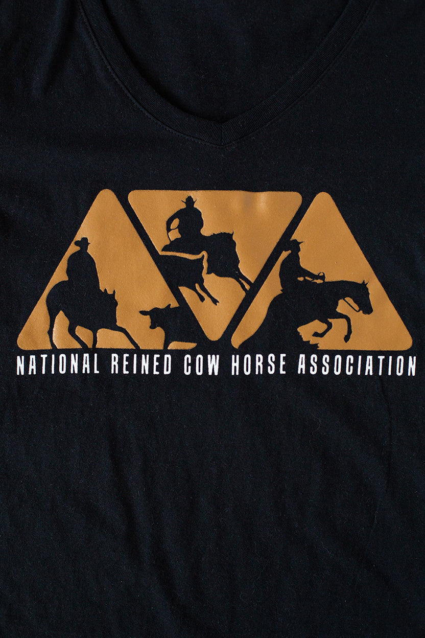 Women's NRCHA Logo Black V Neck Long Sleeve Tee
