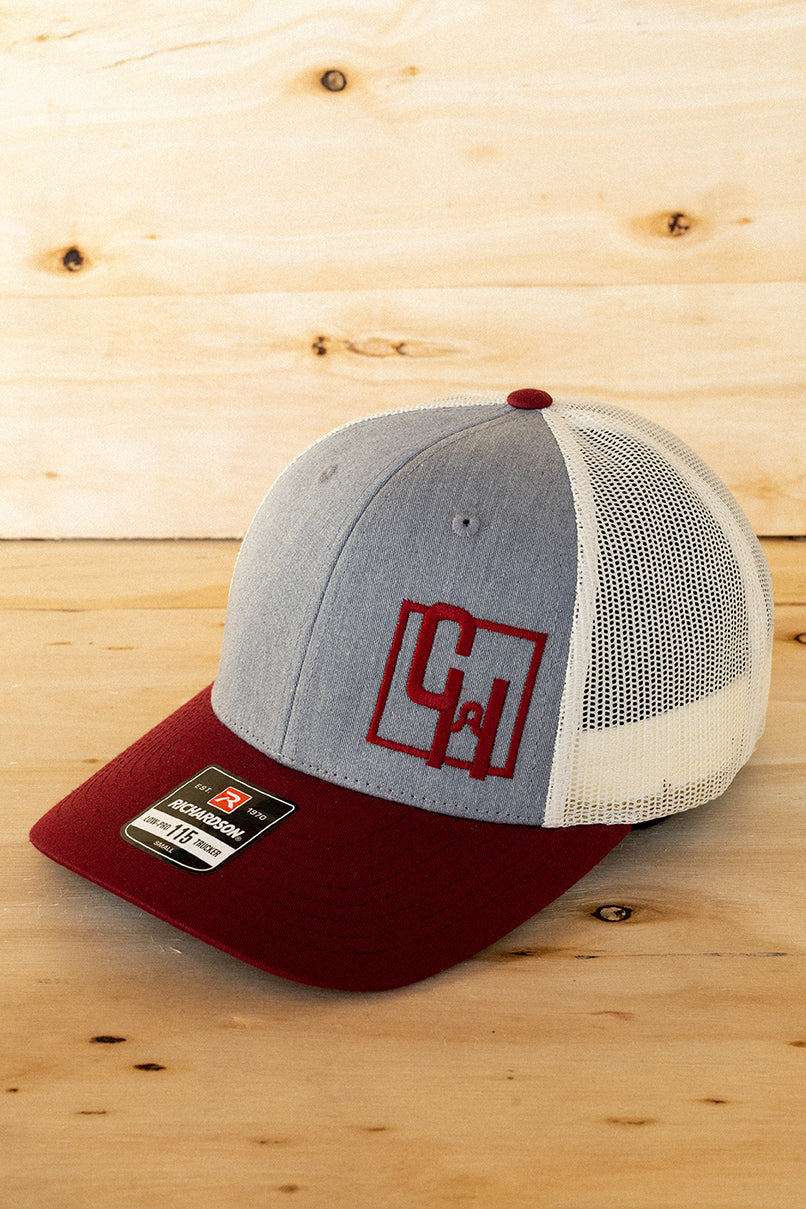Light Grey, Maroon, and Cream Mesh NRCHA Logo Hat
