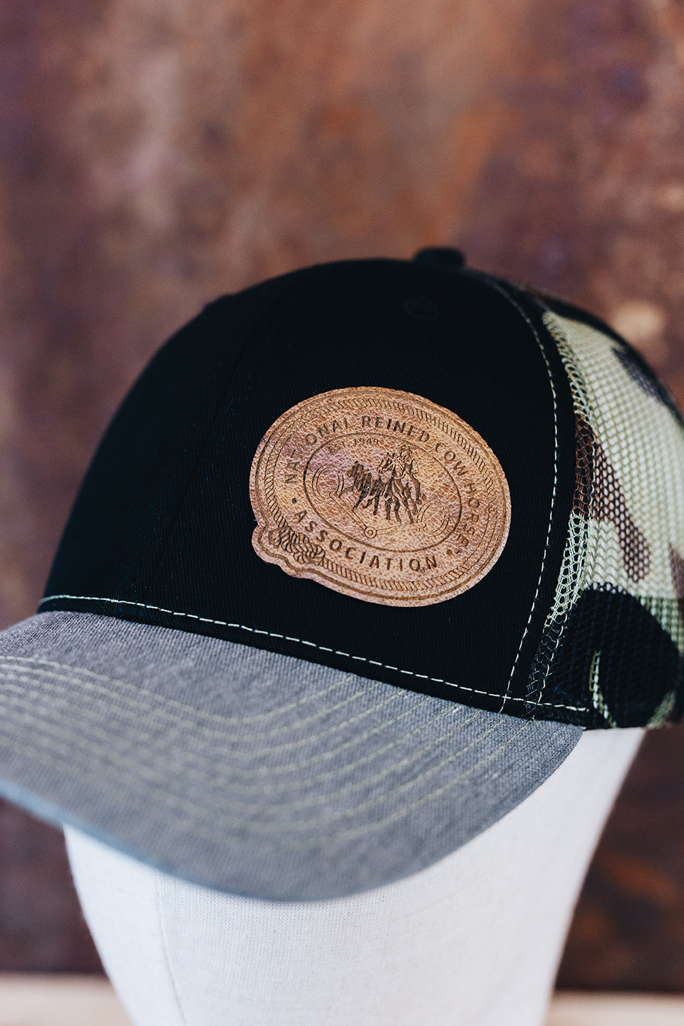 NRCHA Retro Logo Black, Grey and Camo Mesh Hat