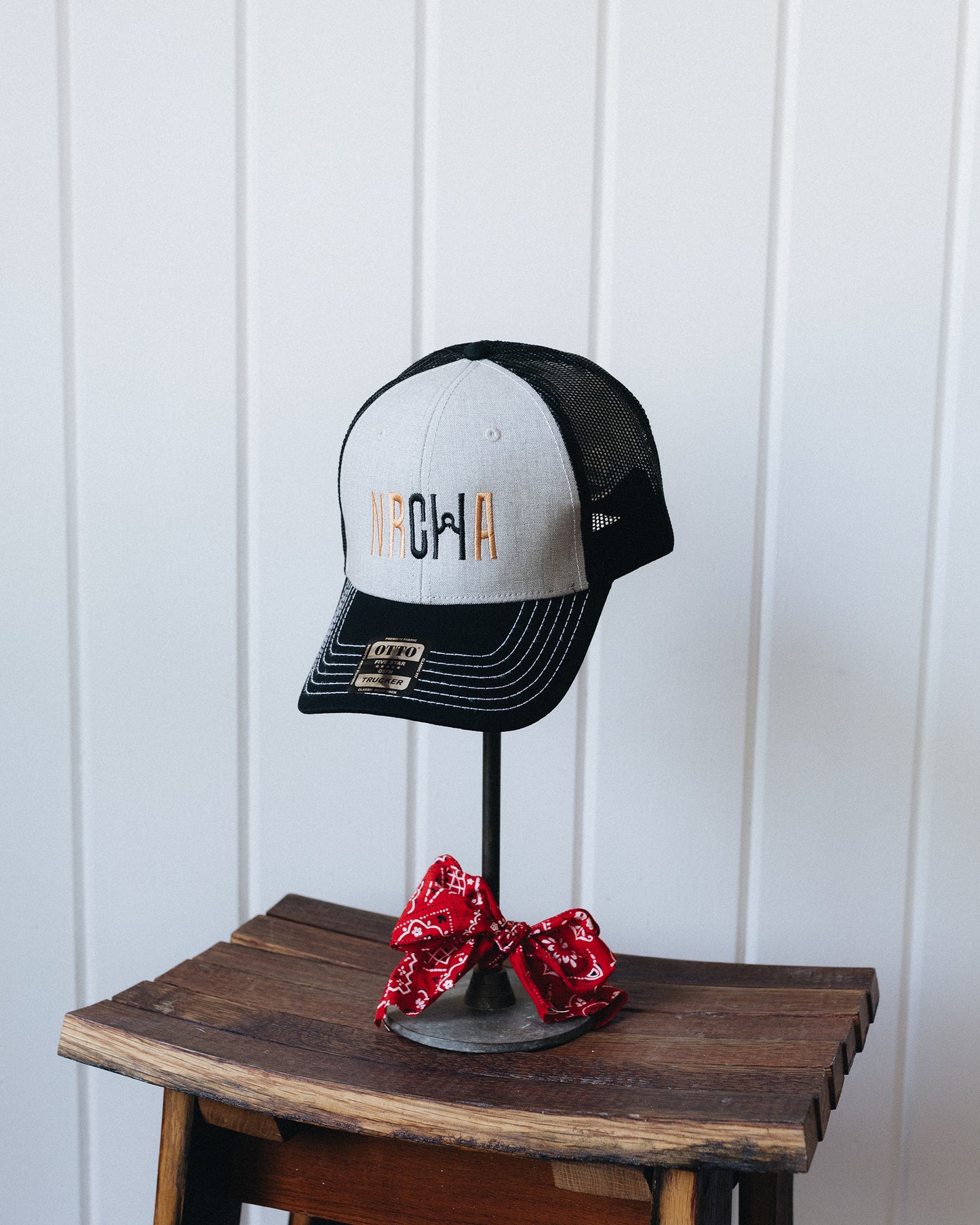 Black and Grey Contrast Stitch NRCHA Logo Mesh Hat