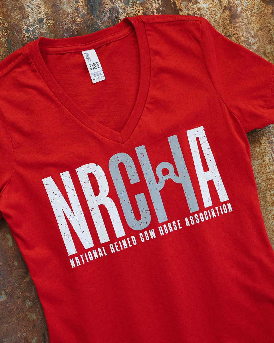 NRCHA Ladies Red Short Sleeve V-neck T-shirt
