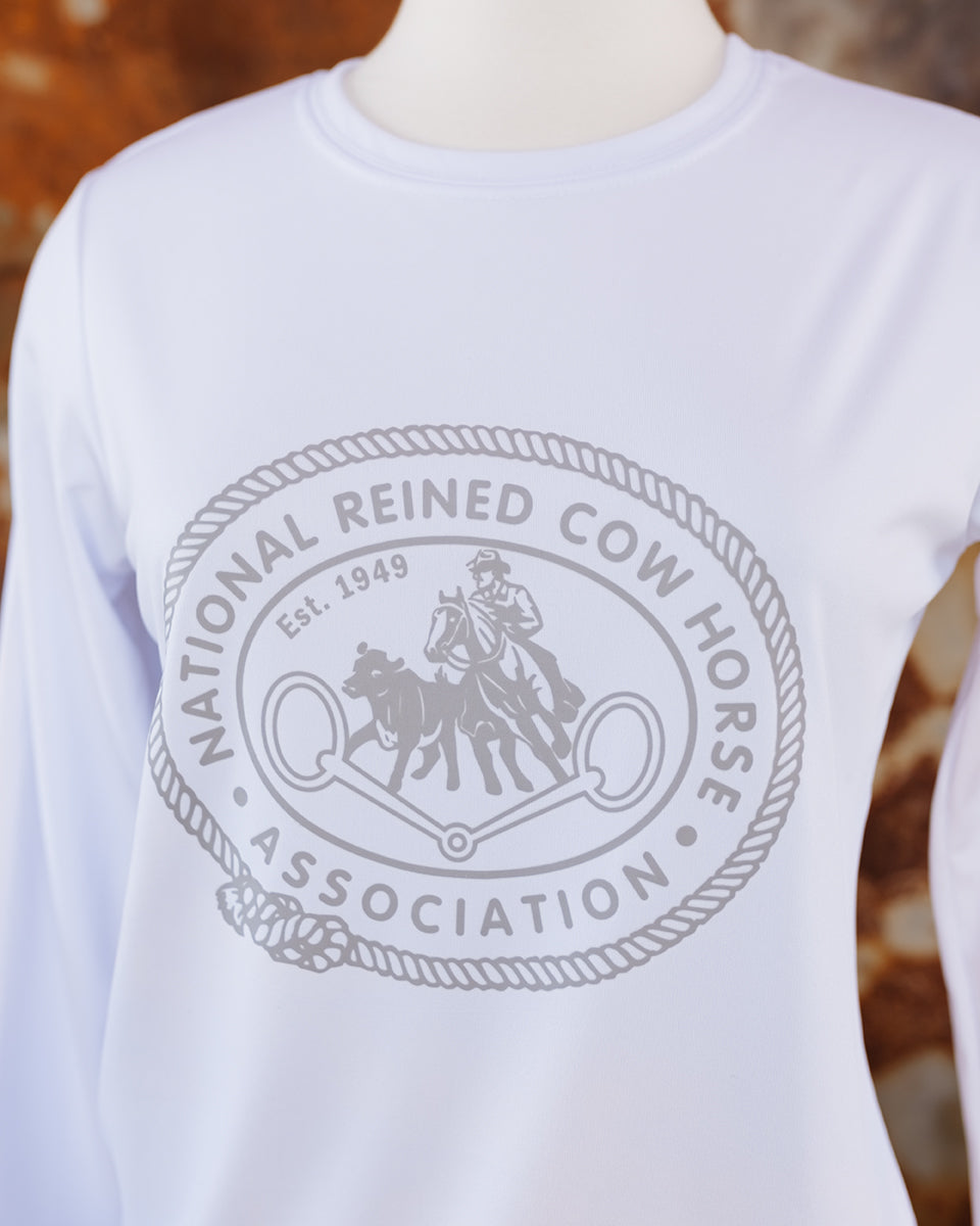 NRCHA Women's Performance White Long Sleeve Crew Neck Tee