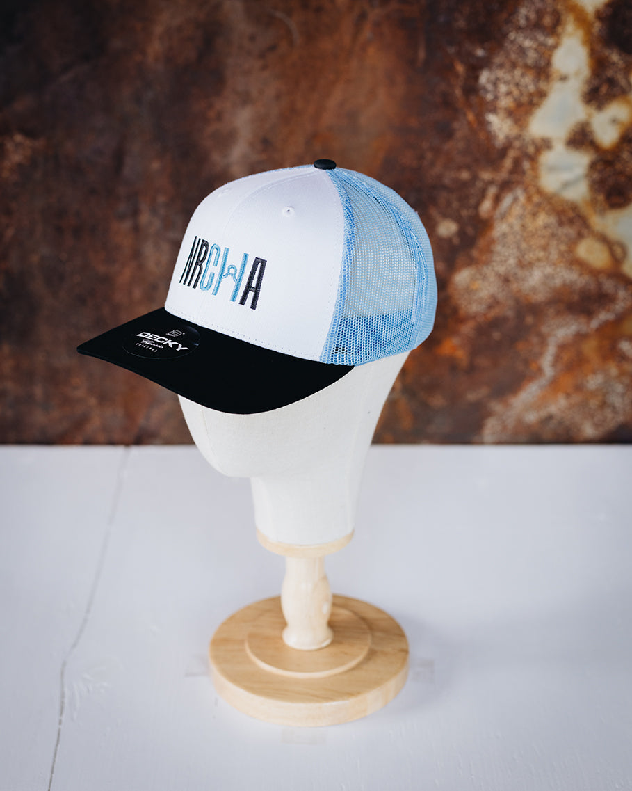 White, Sky Blue & Black Mesh Backed NRCHA Logo Hat