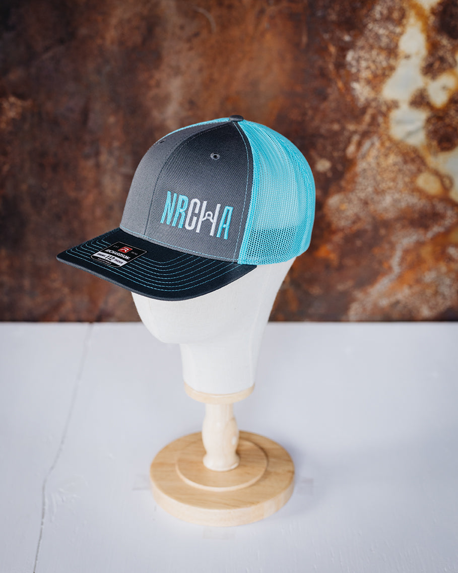 Grey & Bright Turquoise Mesh Backed NRCHA Logo Hat