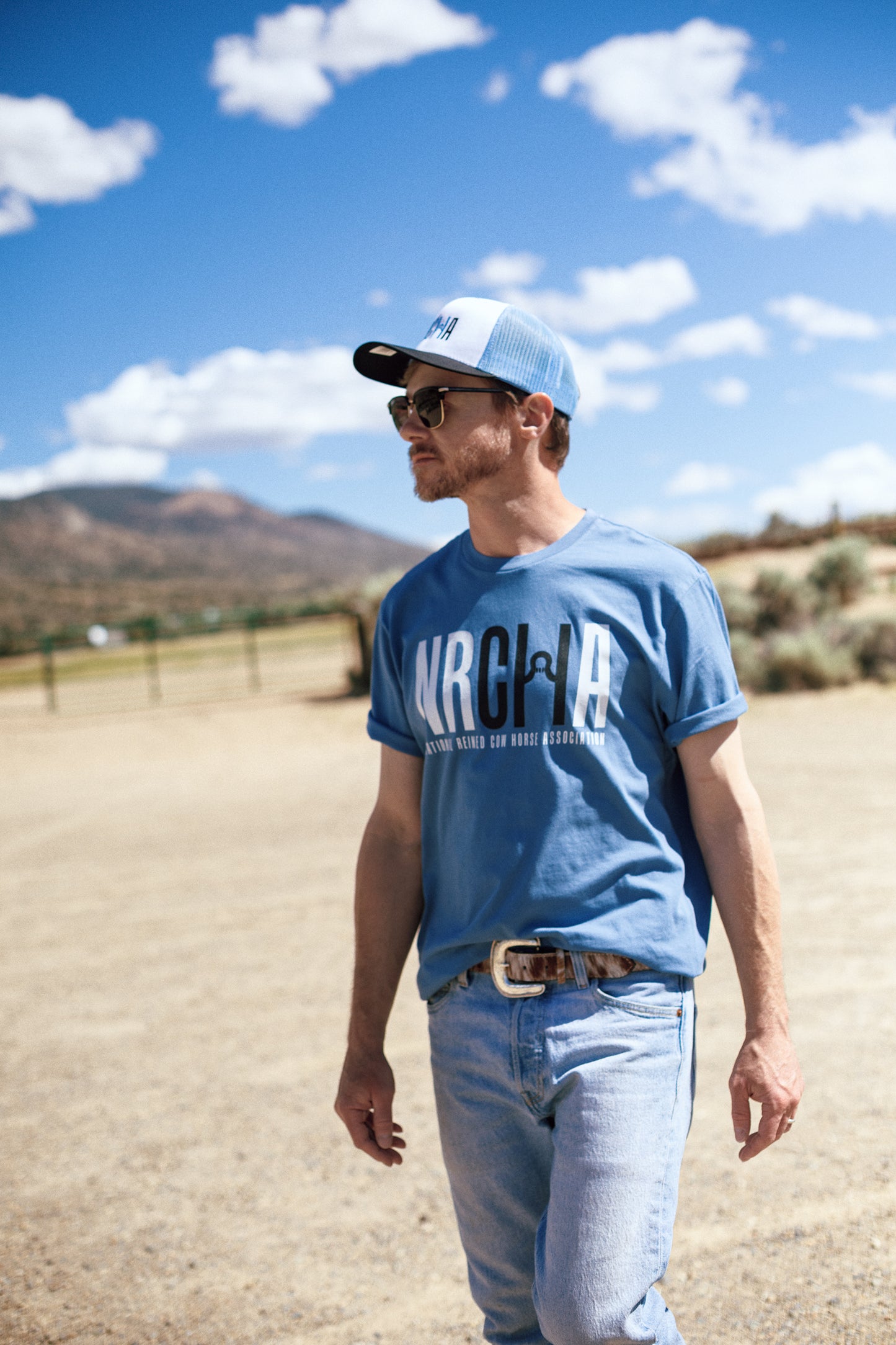 Mens Dusk Blue Classic NRCHA Logo Short Sleeve T shirt
