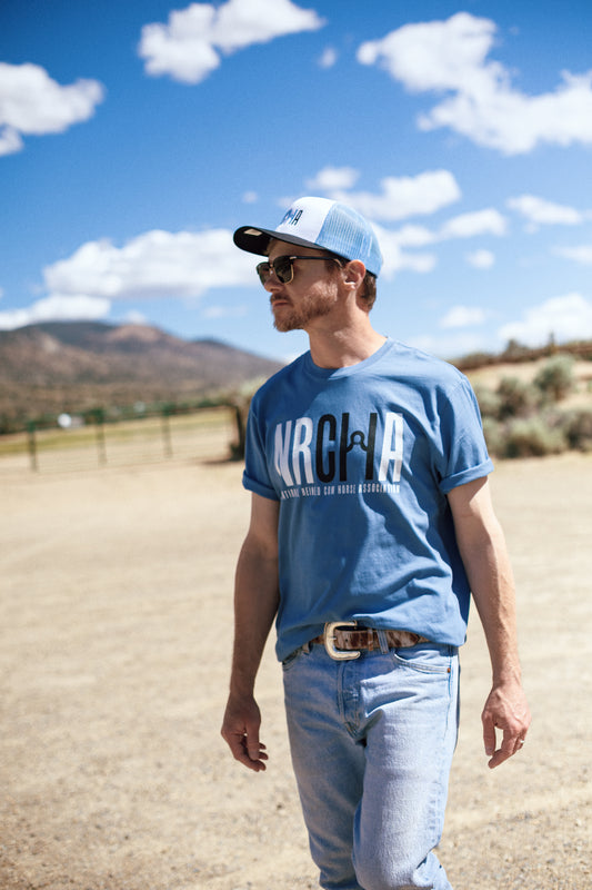 Mens Dusk Blue Classic NRCHA Logo Short Sleeve T shirt