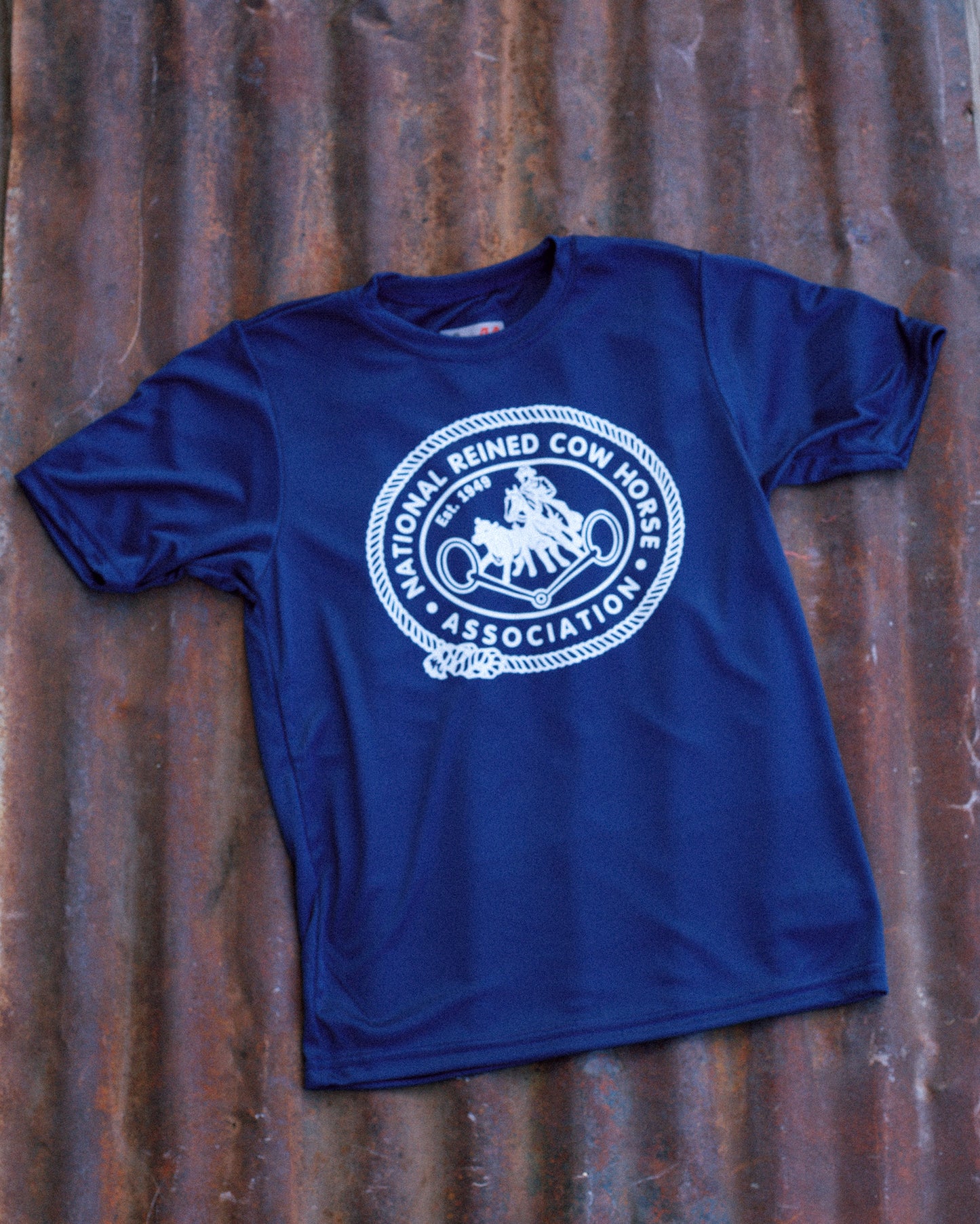 NRCHA Retro Logo Navy Youth Performance Short Sleeve Tee