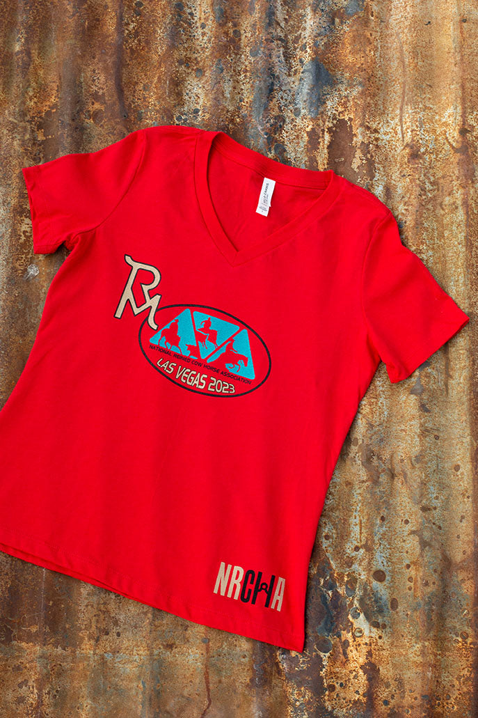 Run For a Million and NRCHA 2023 Ladie's Red V Neck Tee