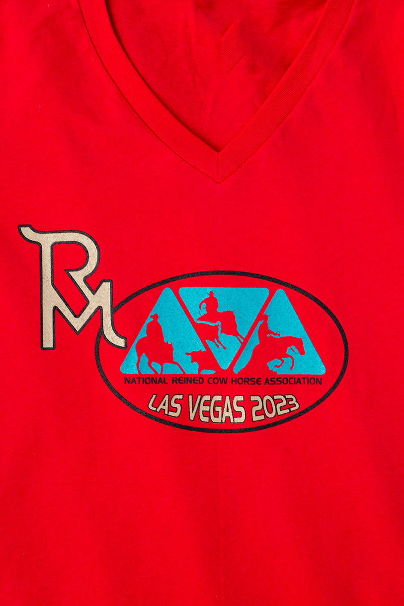 Run For a Million and NRCHA 2023 Ladie's Red V Neck Tee