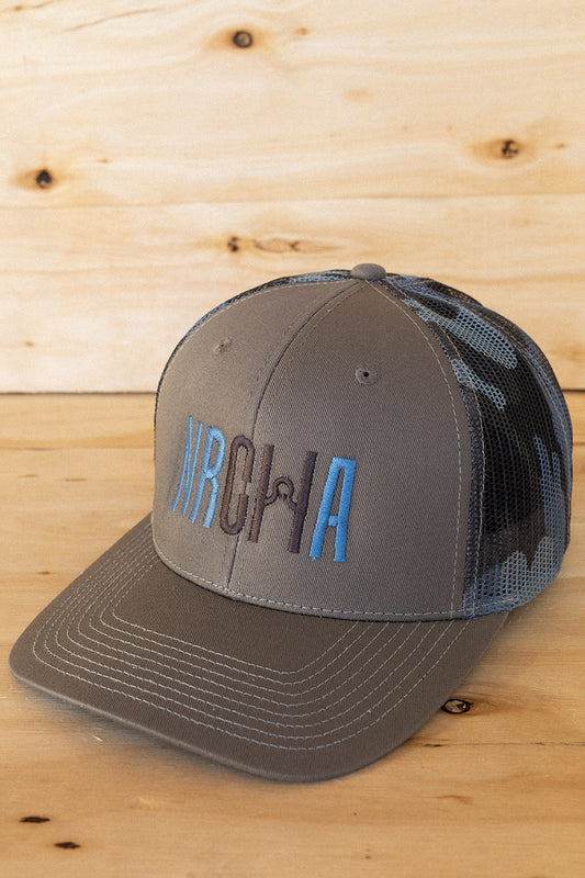 Grey and Blue Camo Mesh NRCHA Logo Hat
