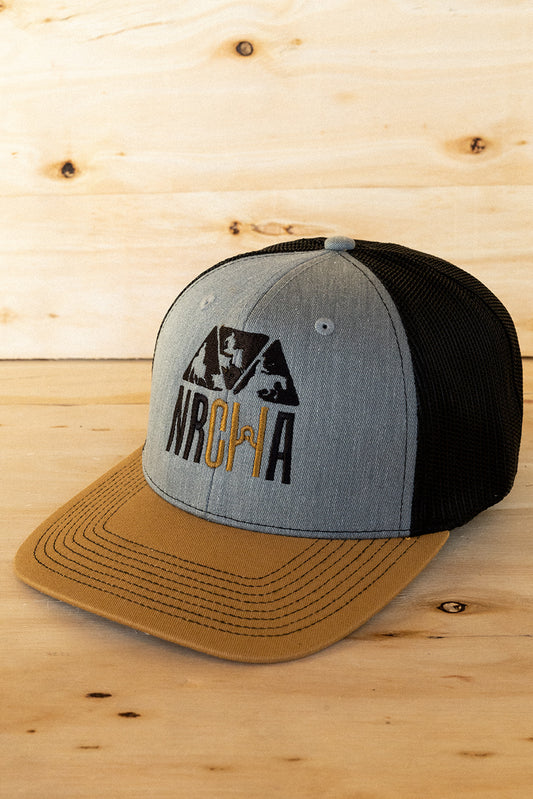 Light Grey, Gold, and Black Mesh NRCHA Logo Hat