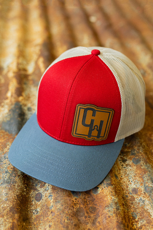 Scarlet Red, Slate Blue and Tan Mesh NRCHA Patch Logo Hat