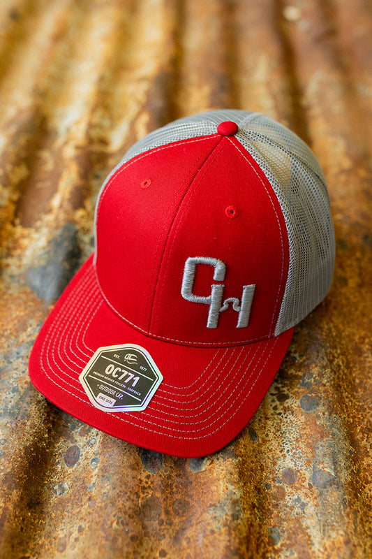 Scarlet Red and Grey Mesh NRCHA Puff Logo Hat