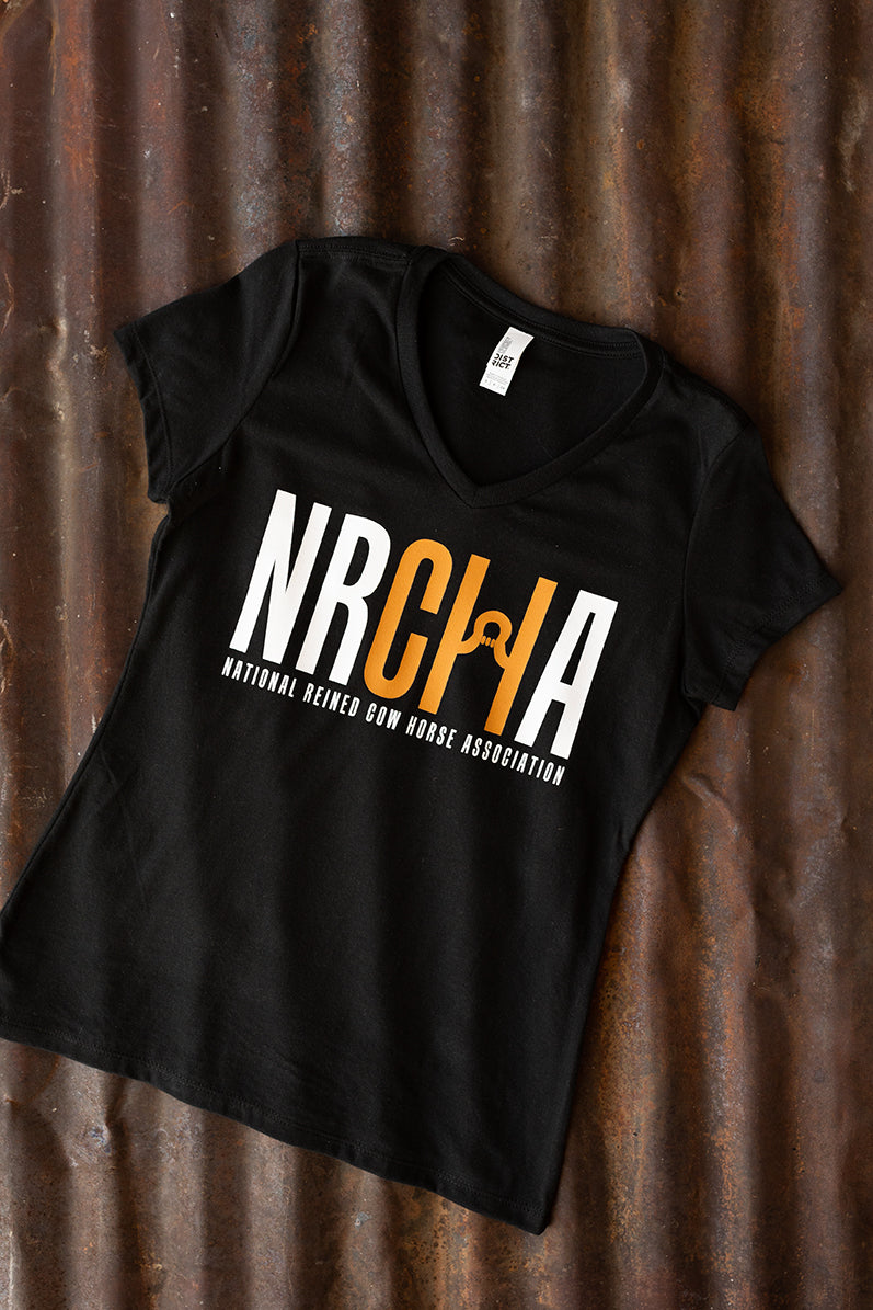 Women's NRCHA Logo Black V-Neck Short Sleeve T-shirt