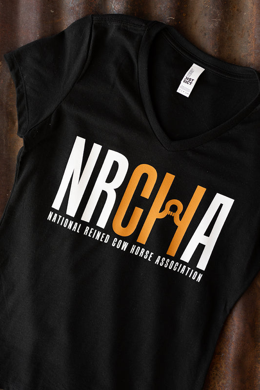 Women's NRCHA Logo Black V-Neck Short Sleeve T-shirt