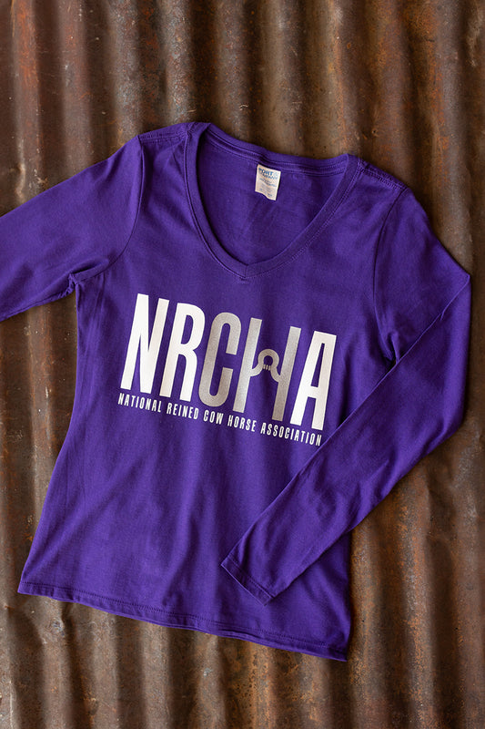 Women's NRCHA Purple Long Sleeve V-Neck T-shirts