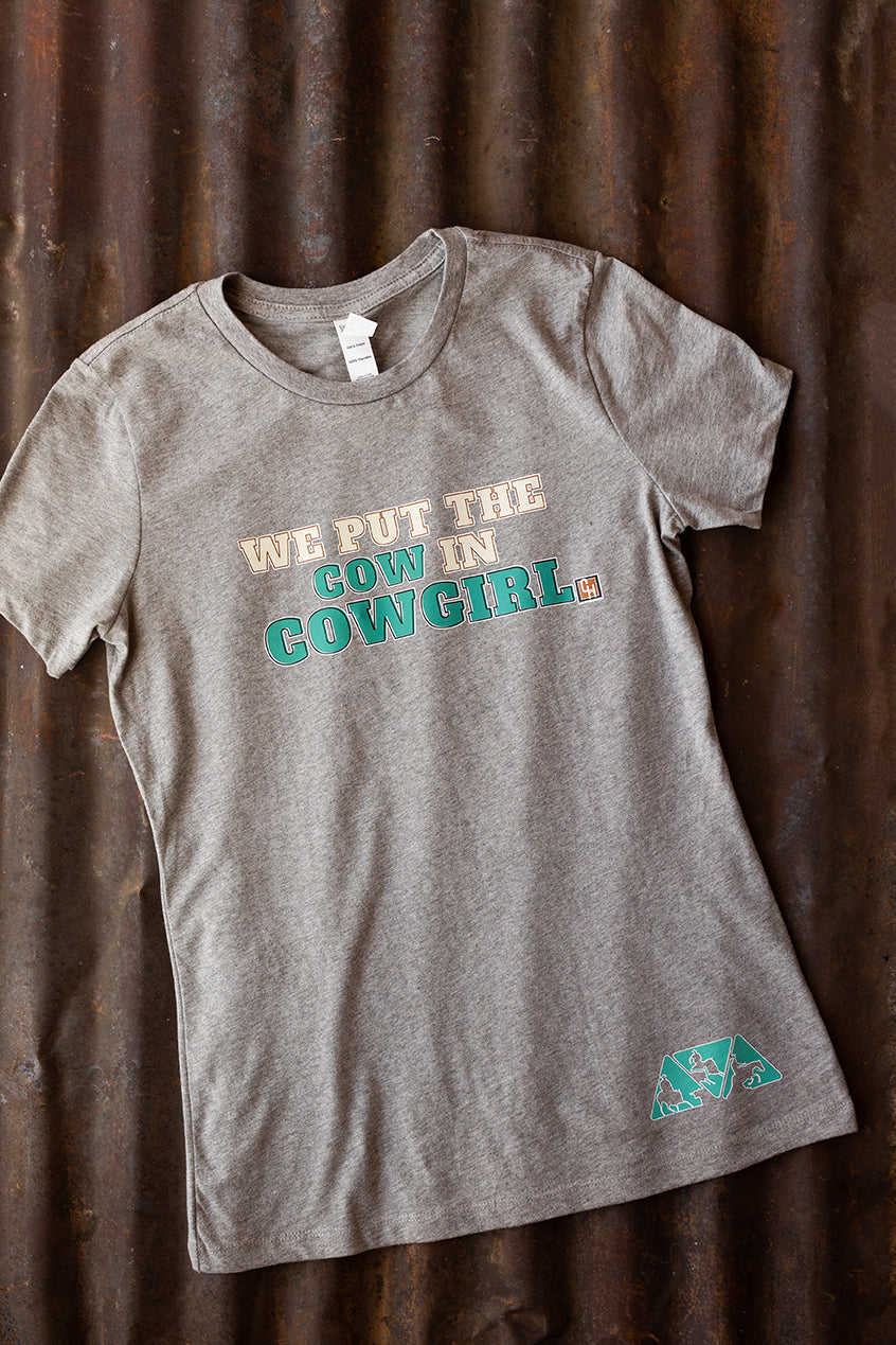 Women's NRCHA "Cow in Cowgirl" Grey Graphic Tee (Pre-Order)