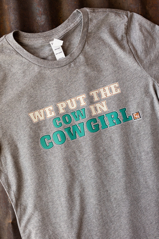 Women's NRCHA "Cow in Cowgirl" Grey Graphic Tee (Pre-Order)