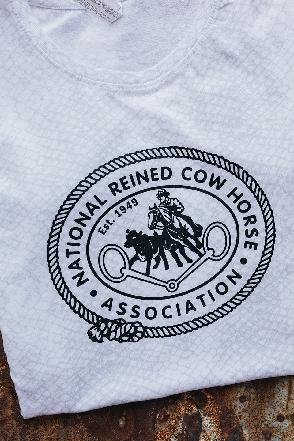 Women's NRCHA Retro Logo White Reptile Crew Neck