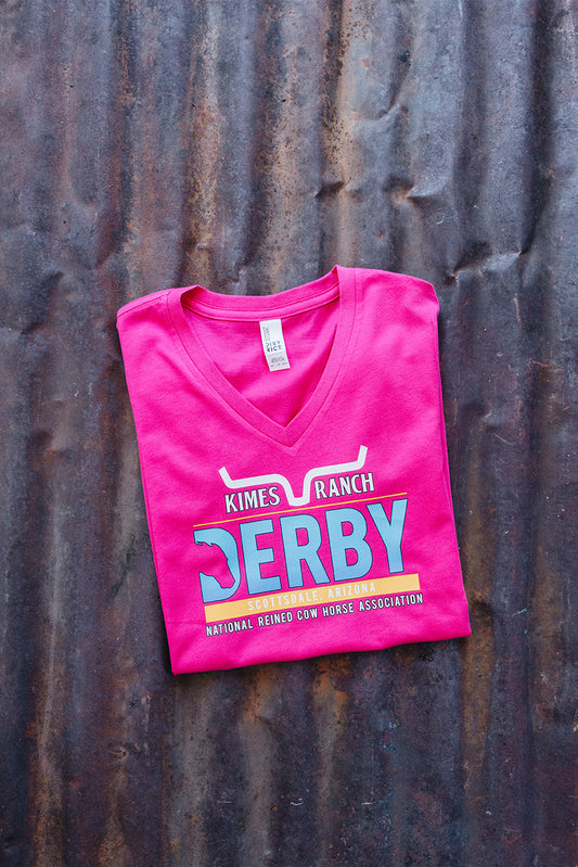 Derby 2025 Women's Fuchsia Short Sleeve V-Neck Tee