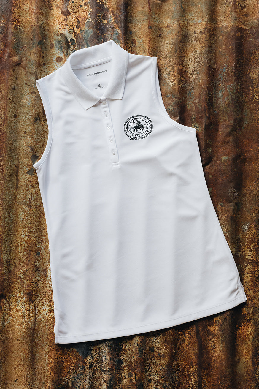 Women's NRCHA Vintage Logo White UV Micro-Mesh Sleeveless Polo