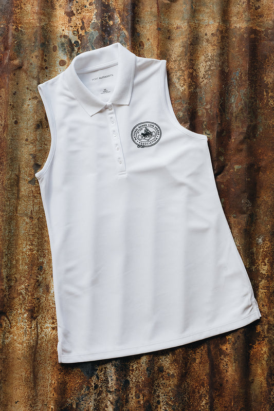 Women's NRCHA Vintage Logo White UV Micro-Mesh Sleeveless Polo