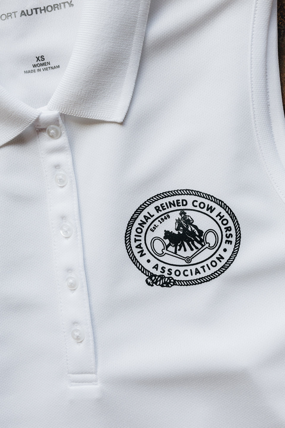 Women's NRCHA Vintage Logo White UV Micro-Mesh Sleeveless Polo