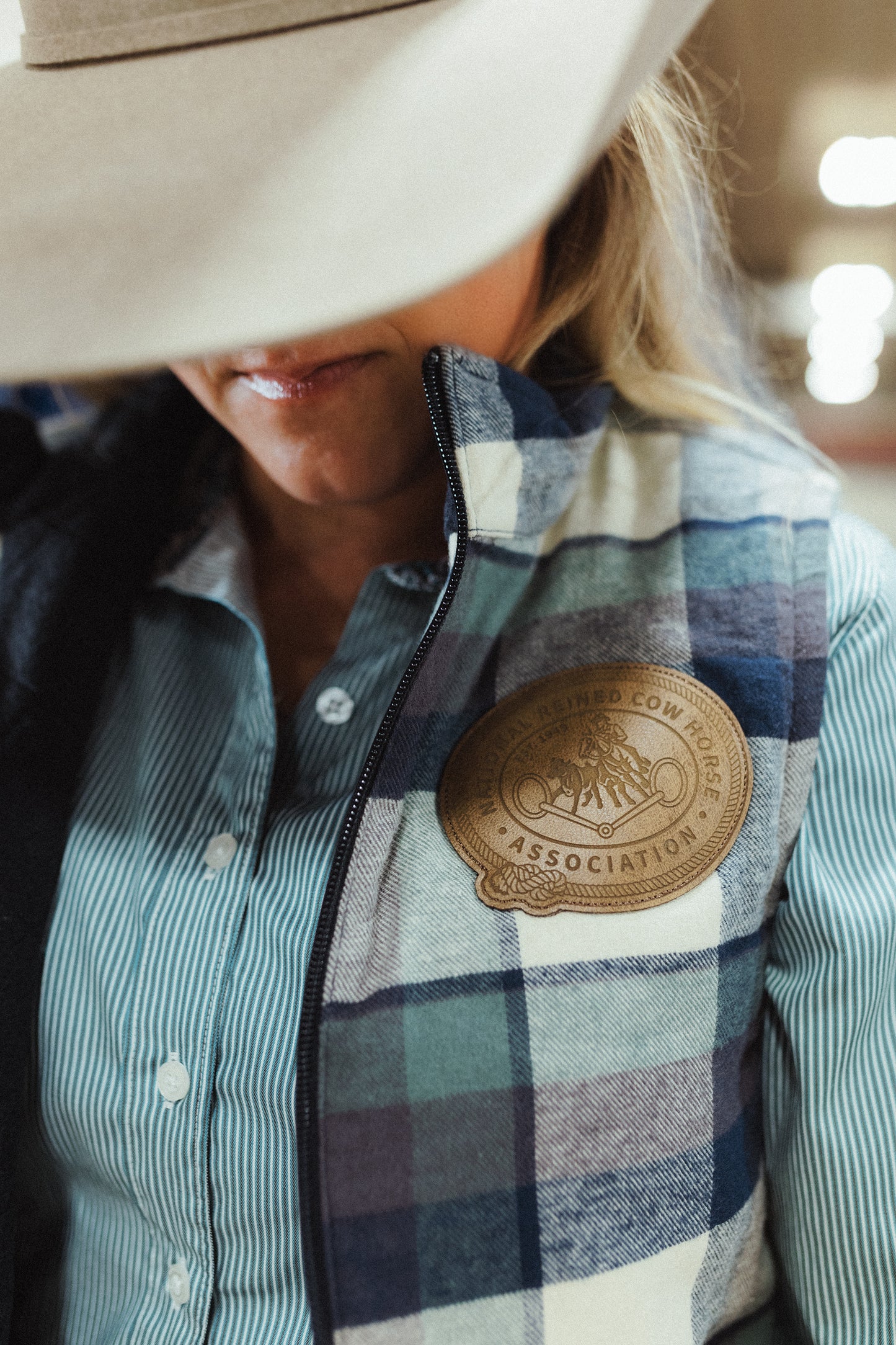 NRCHA Women's Insulated Plaid Flannel Vest with Retro Patch Logo (2 Colors)