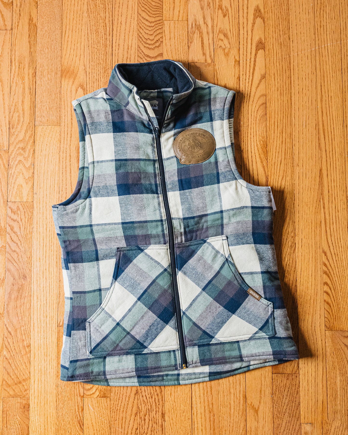 NRCHA Women's Insulated Plaid Flannel Vest with Retro Patch Logo (2 Colors)