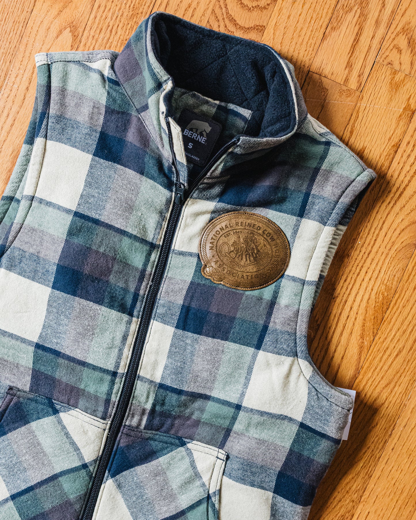 NRCHA Women's Insulated Plaid Flannel Vest with Retro Patch Logo (2 Colors)