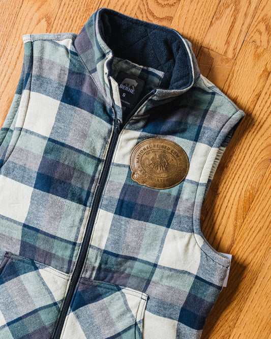 NRCHA Women's Insulated Plaid Flannel Vest with Retro Patch Logo (2 Colors)