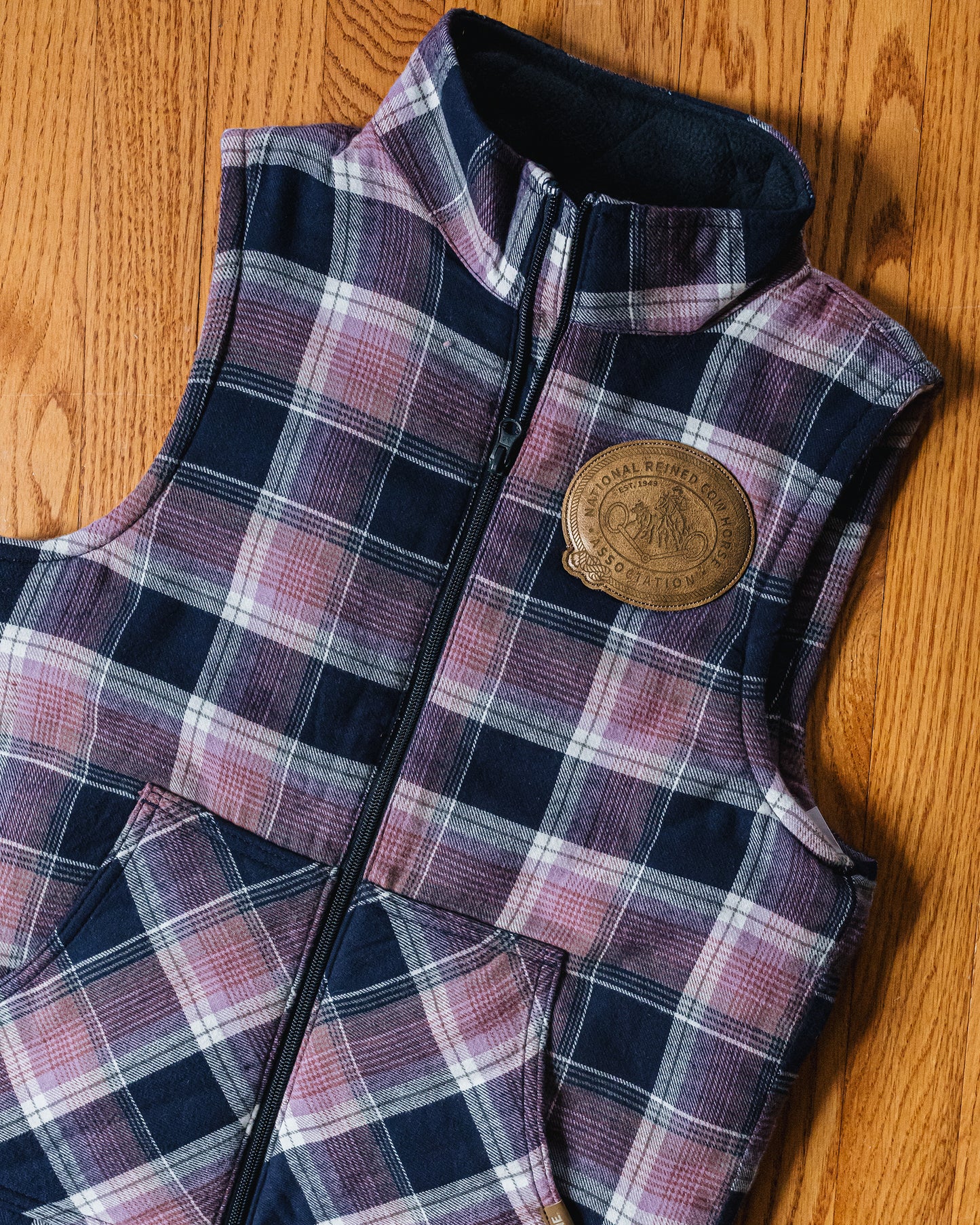 NRCHA Women's Insulated Plaid Flannel Vest with Retro Patch Logo (2 Colors)