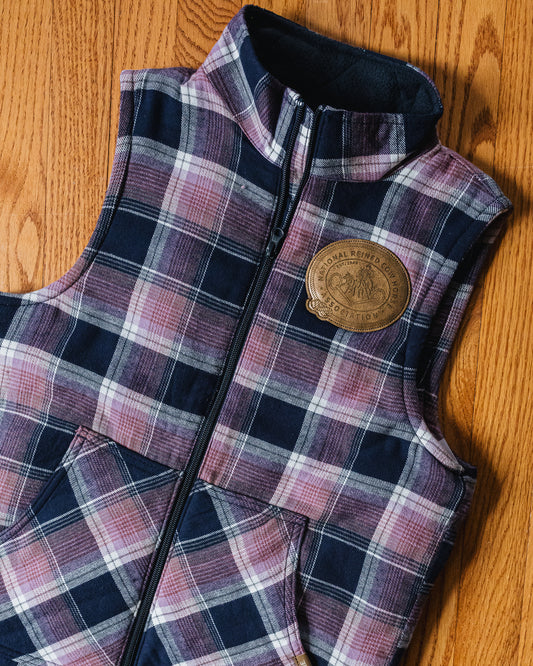 NRCHA Women's Insulated Plaid Flannel Vest with Retro Patch Logo (2 Colors)