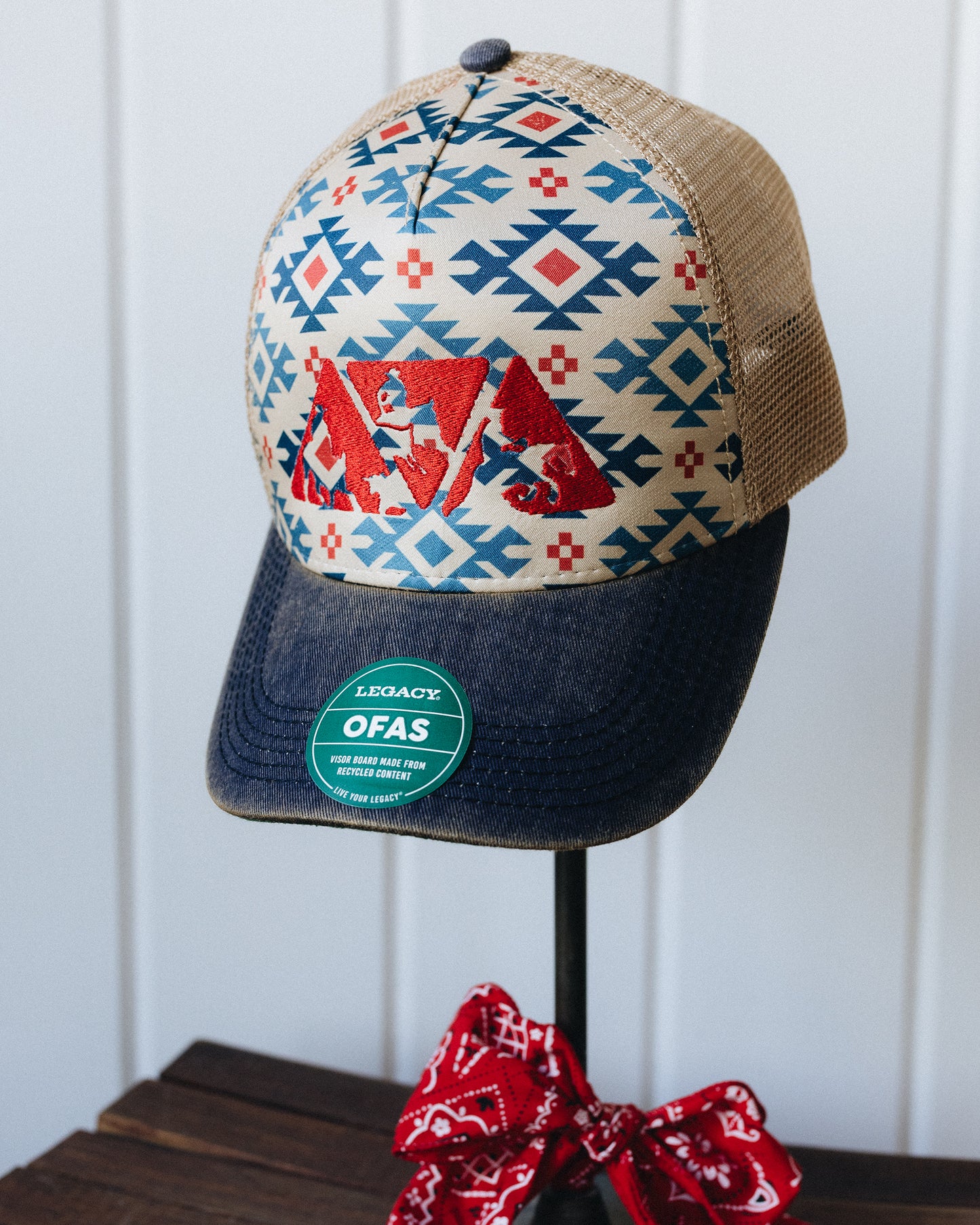 Tan, red and Blue Southwest Print NRCHA Logo Mesh Hat