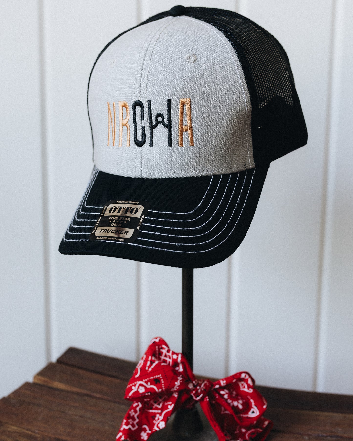 Black and Grey Contrast Stitch NRCHA Logo Mesh Hat