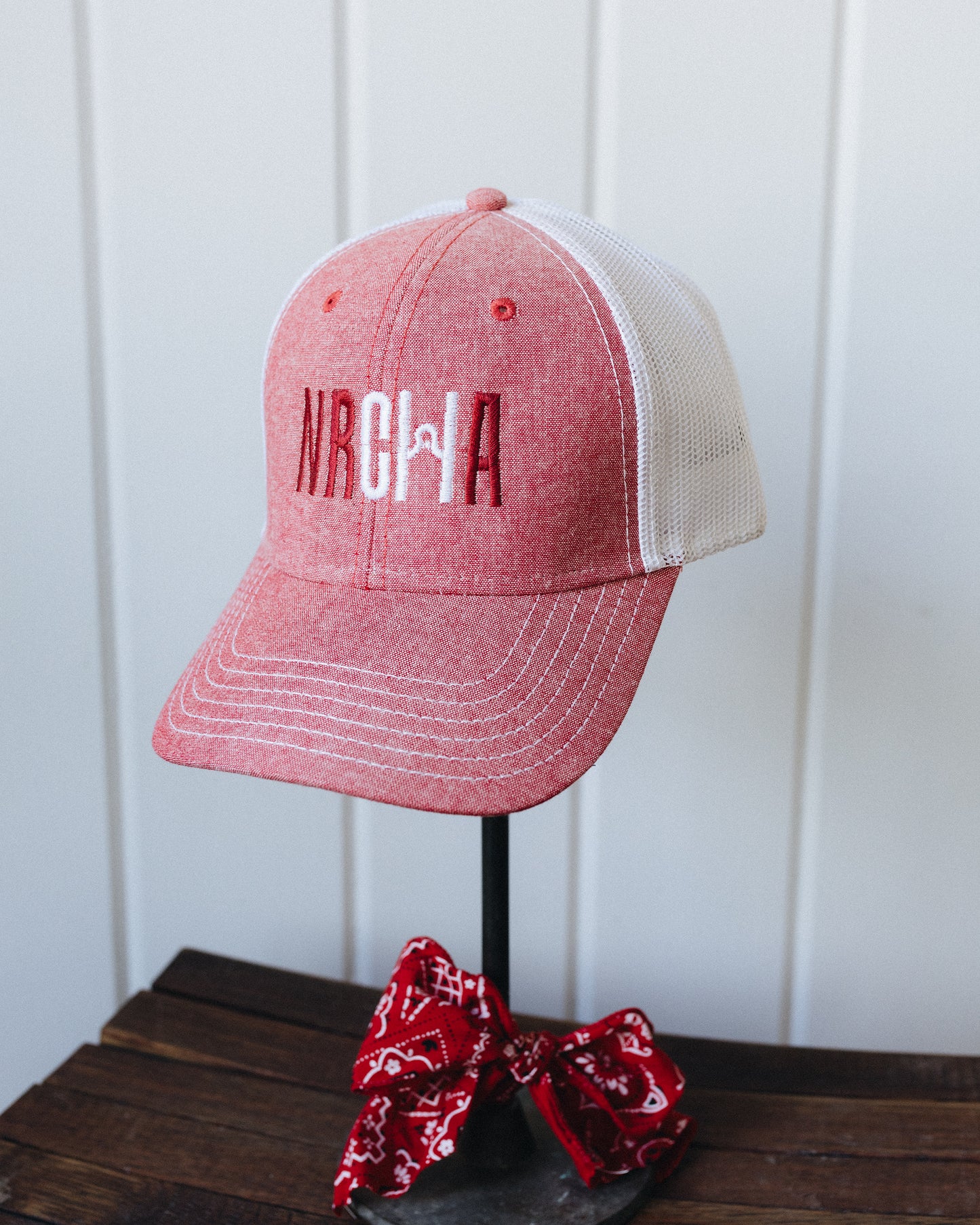 Heather Red and White NRCHA Logo Mesh Hat