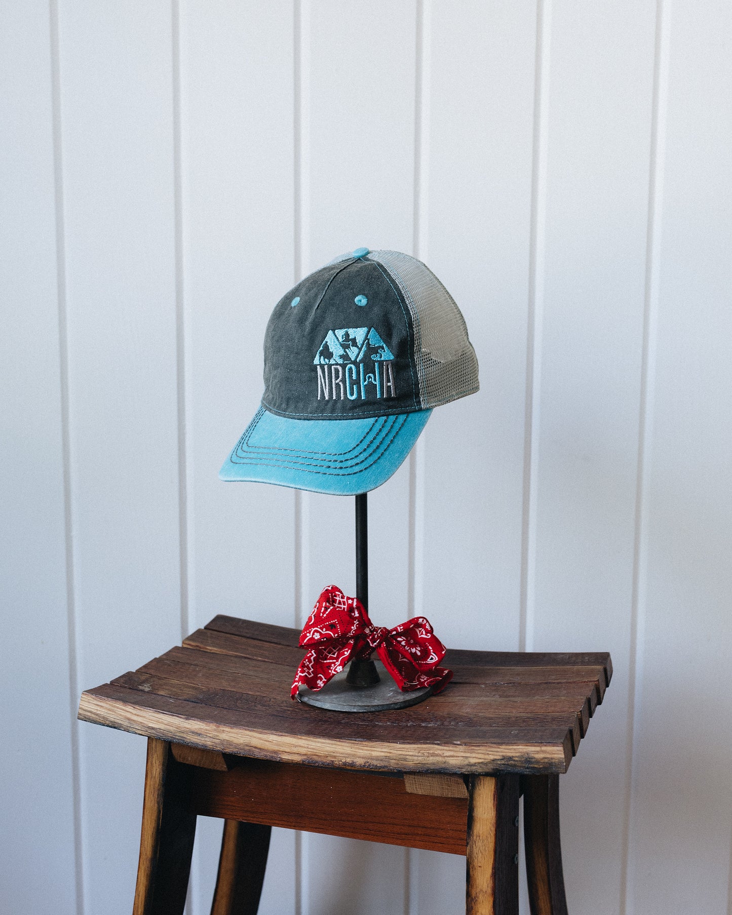 Grey and Turquoise Stacked NRCHA Logo Soft Mesh Hat