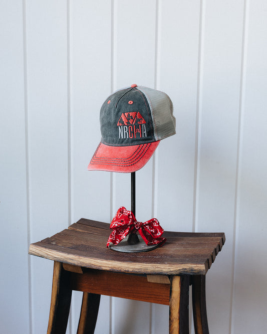 Washed Red and Grey Stacked NRCHA Logo Soft Mesh Hat