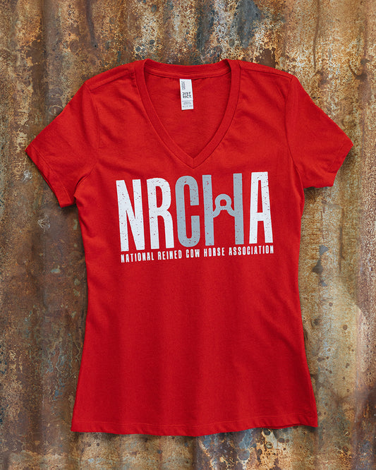 NRCHA Ladies Red Short Sleeve V-neck T-shirt