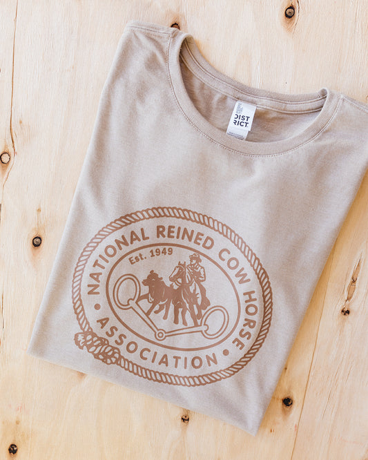 NRCHA Ladies Desert Tan Vintage Logo Short Sleeve Crewneck T-shirt