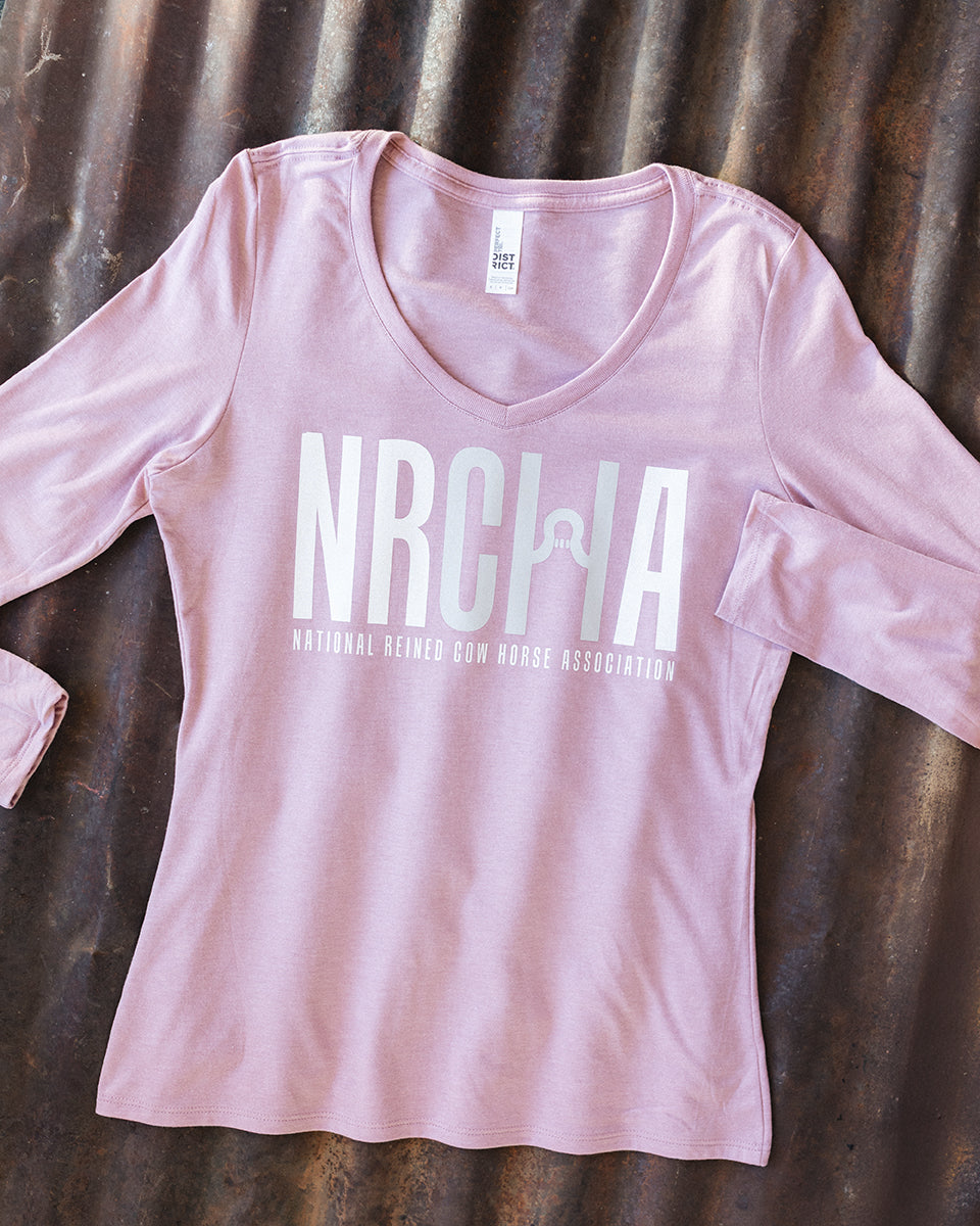 NRCHA Ladies Wisteria Pink Classic Logo Long Sleeve V-Neck T-shirt