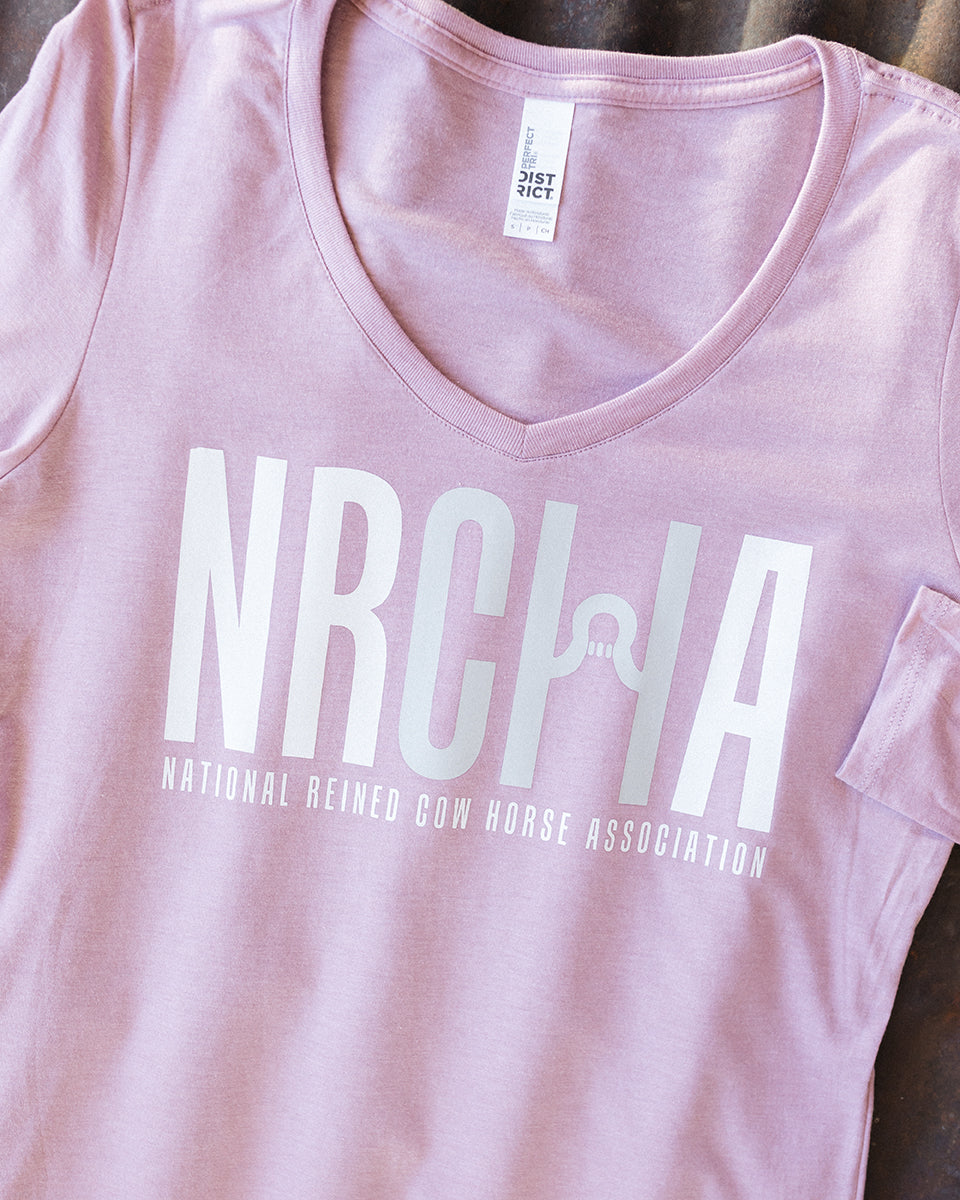 NRCHA Ladies Wisteria Pink Classic Logo Long Sleeve V-Neck T-shirt