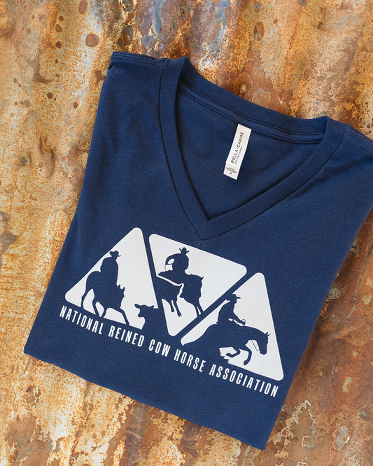 NRCHA Ladies Navy Short Sleeve V-neck T-shirt