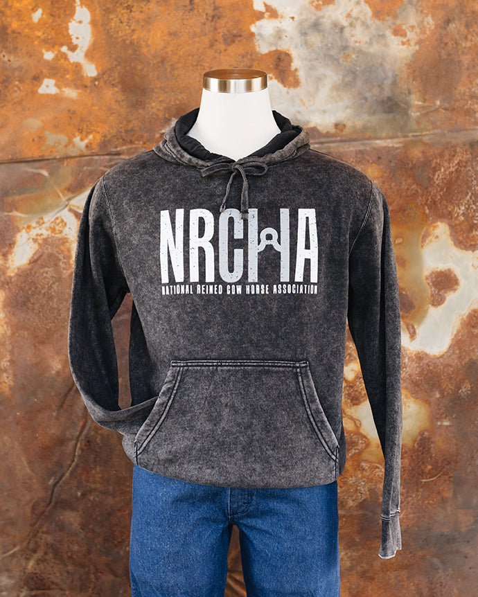 NRCHA Unisex Distressed Logo Black Mineral Wash Hoodie