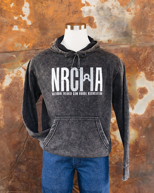 NRCHA Unisex Distressed Logo Black Mineral Wash Hoodie