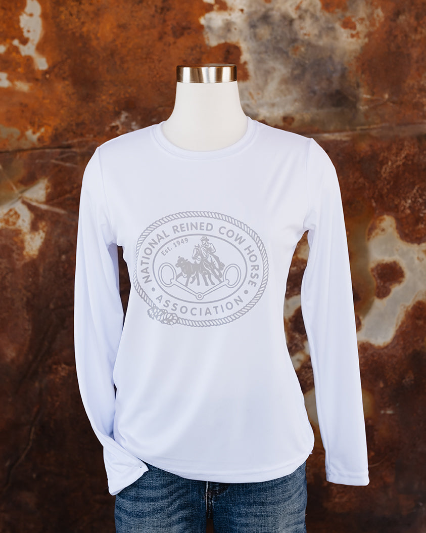 NRCHA Women's Performance White Long Sleeve Crew Neck Tee
