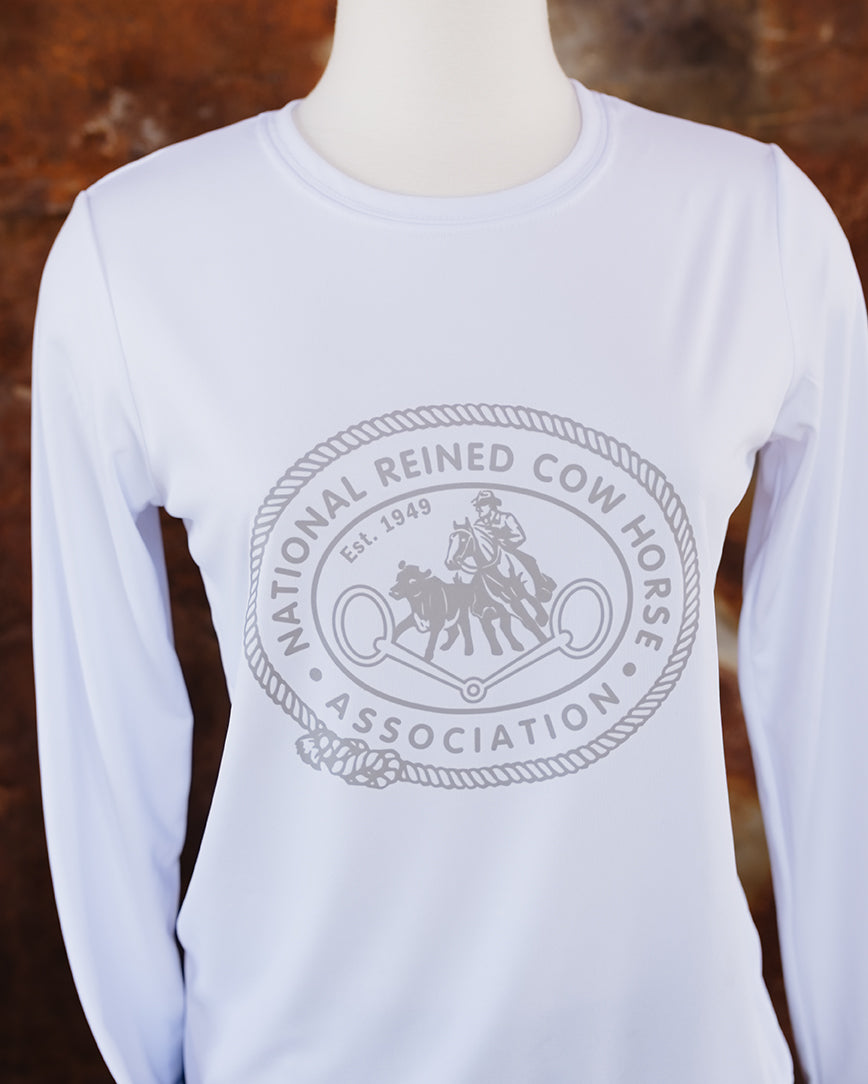 NRCHA Women's Performance White Long Sleeve Crew Neck Tee