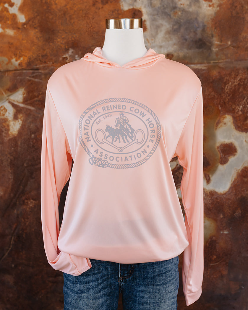 NRCHA Unisex Paragon Performance Hooded Coral Long Sleeve Tee